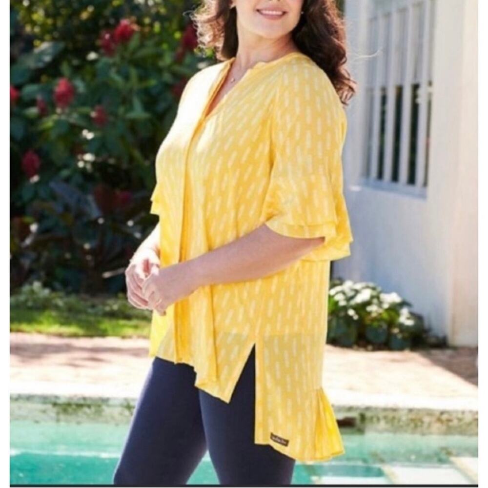 Matilda Jane Golden Hour Yellow Button Front Ruffle Tunic Blouse - Medium